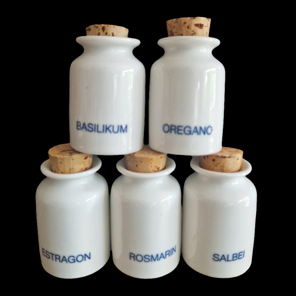 Eva Trio, Dänemark, Gewürzdosen x 5, Basilikum, Oregano, Estragon,Rosmarin, Salbei